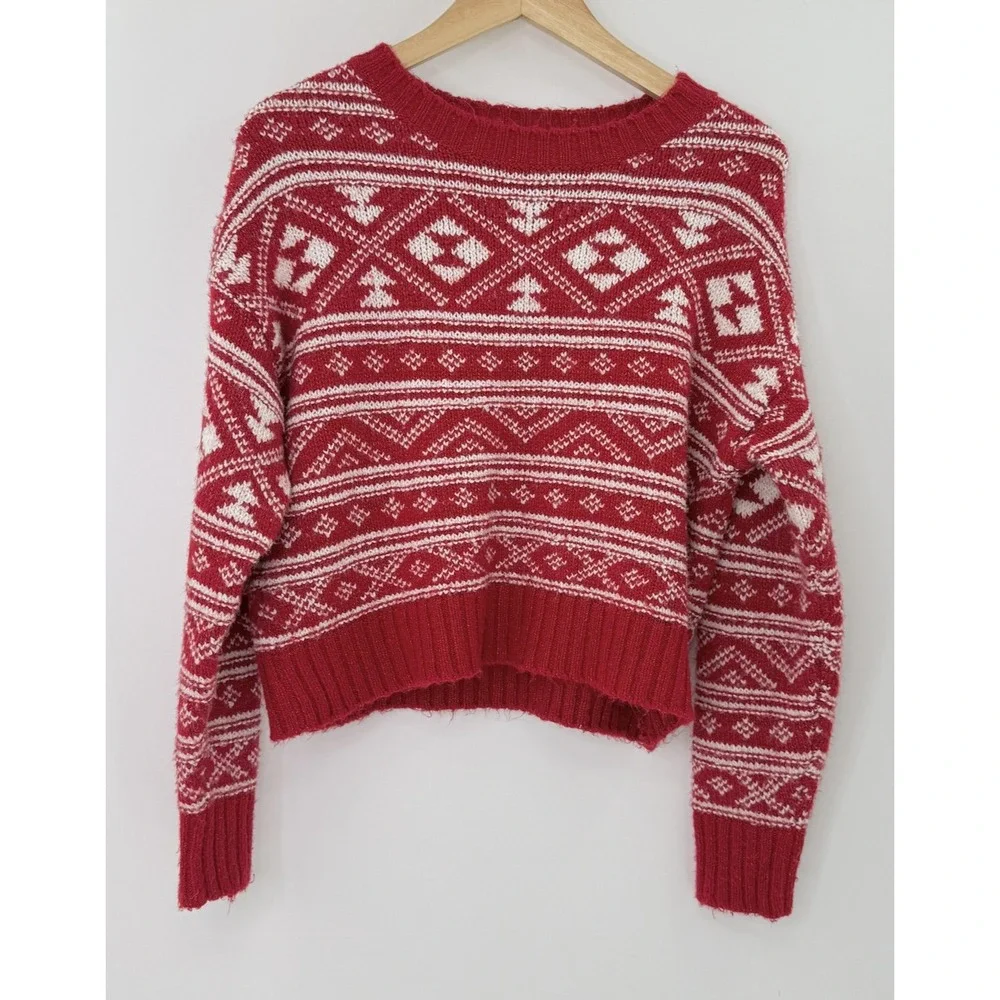 American Eagle AE Fair Isle Knit Pullover Cropped‎ Sweater Sz XS Winter Boho